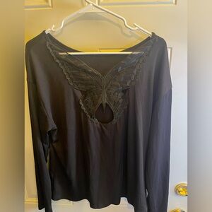 Black Top with Butterfly Lace Detail